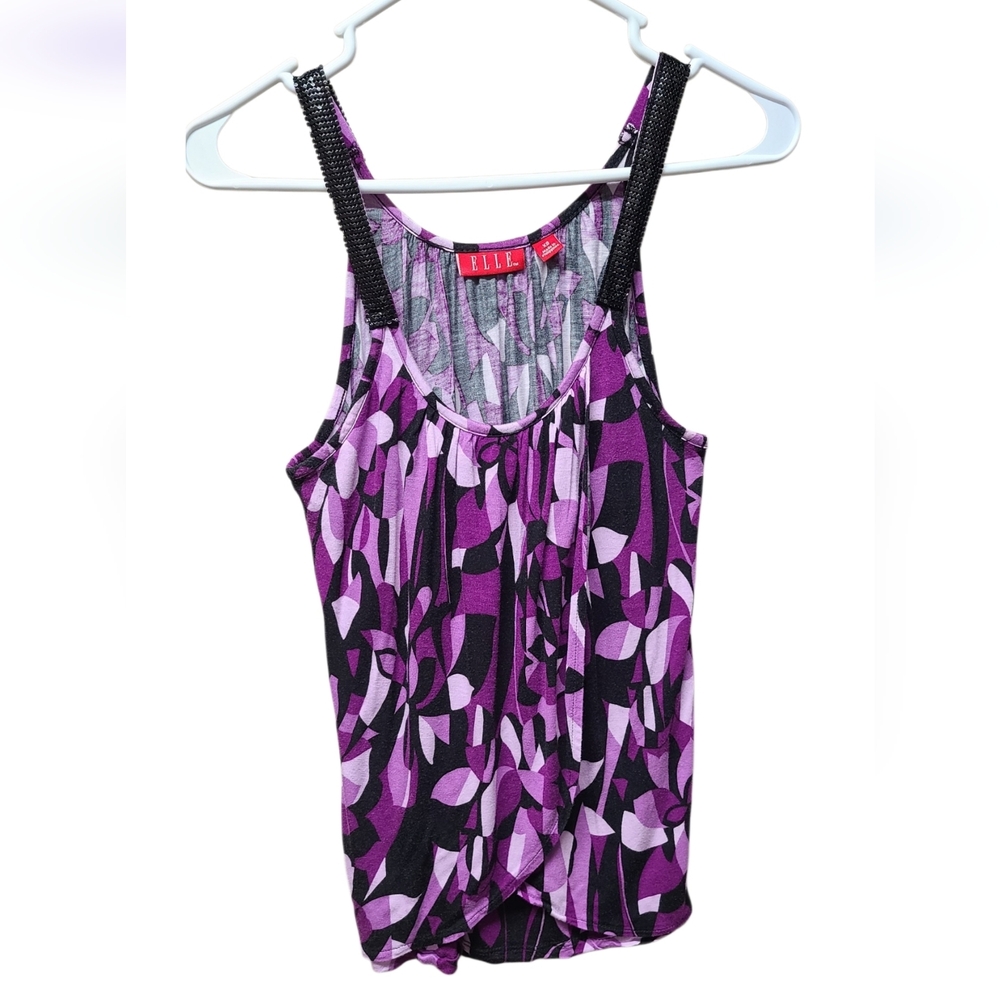 Elle Purple Abstract Print Tank with Black Sparkle Straps XS